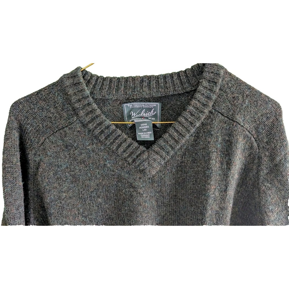 Woolrich Mens Sz L Green Wool Sweater Elbow Patches Heavyweight Gorpcore Outdoor - Picture 2 of 5